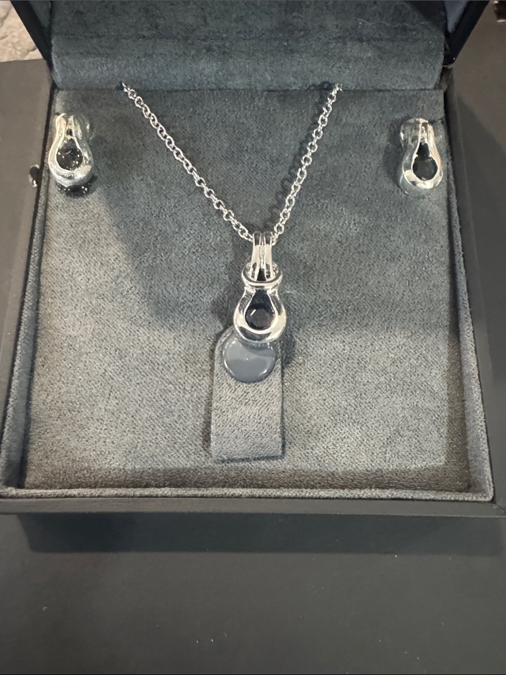 Sterling Silver Teardrop Pendant Necklace with Matching Earrings - Silver